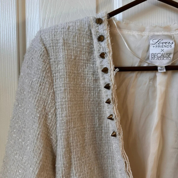 Lovers + Friends x Because I’m Addicted REVOLVE Tweed Stud Jacket Cream ASO - Picture 6 of 14